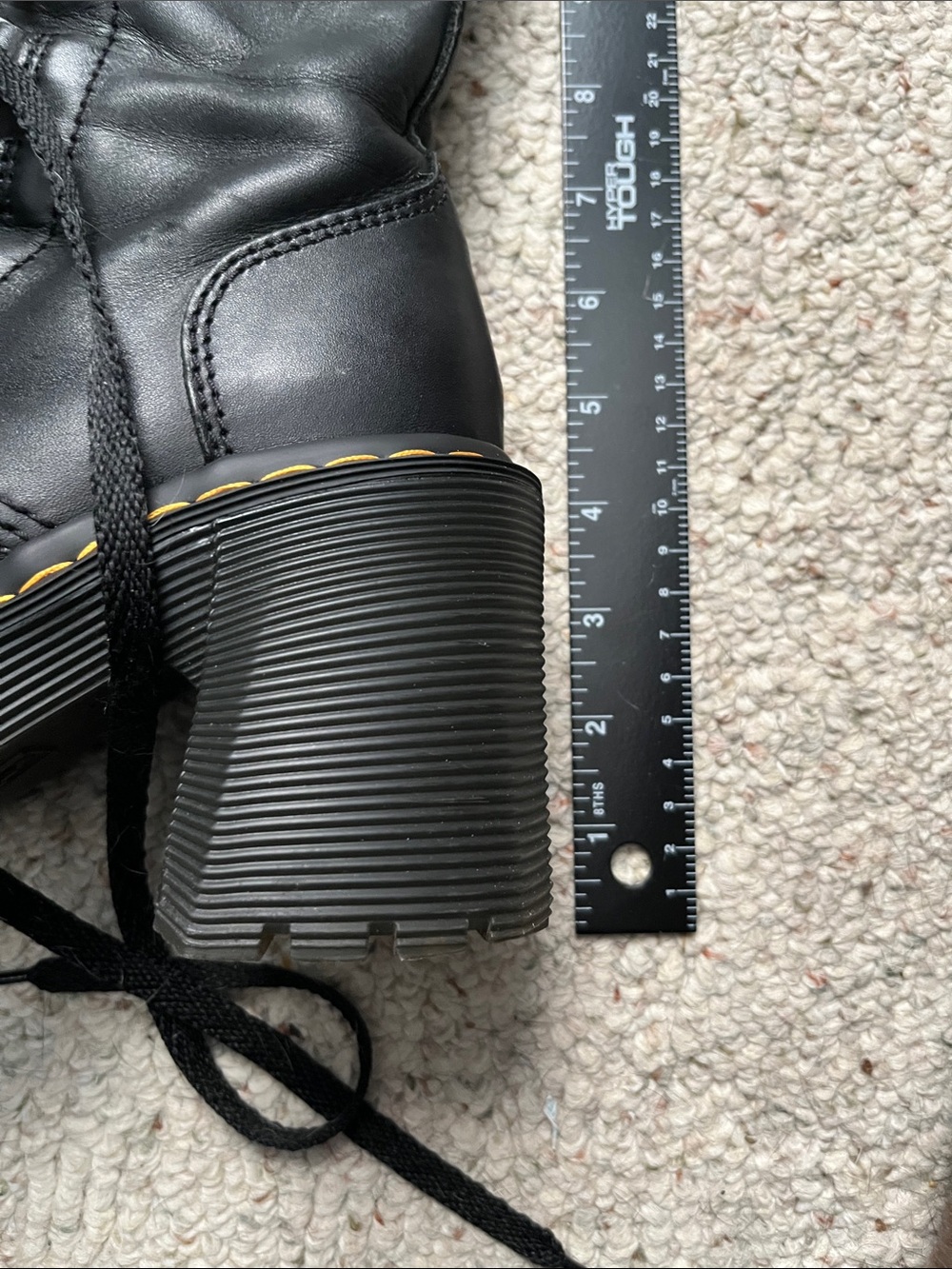 Dr. Martens Black Lace-Up Platform Heel Boots with Yellow Stitching - Picture 12 of 12